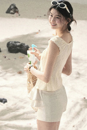 Pleated Ruffled Skirt Pants Set