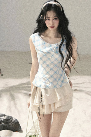 Pleated Ruffled Skirt Pants Set