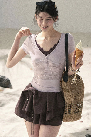 Pleated Ruffled Skirt Pants Set