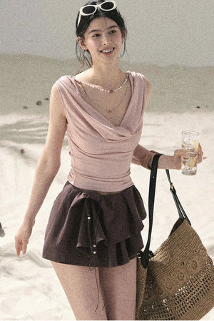 Pleated Ruffled Skirt Pants Set