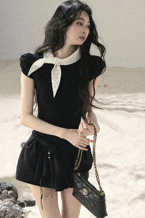 Pleated Ruffled Skirt Pants Set