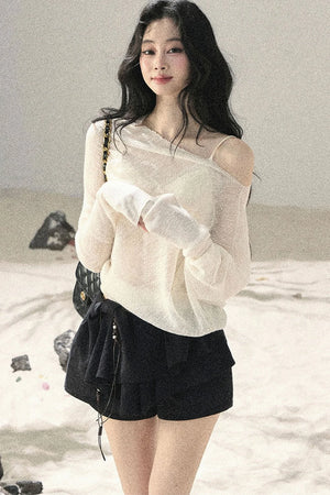 Pleated Ruffled Skirt Pants Set