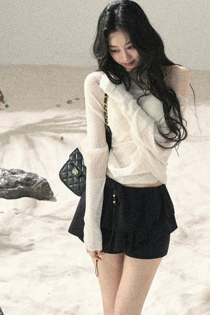 Pleated Ruffled Skirt Pants Set