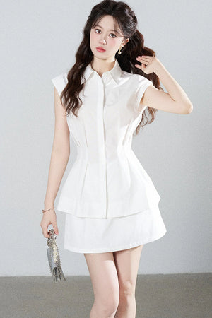 Pleated Shirt and Mini Skirt Set-Up
