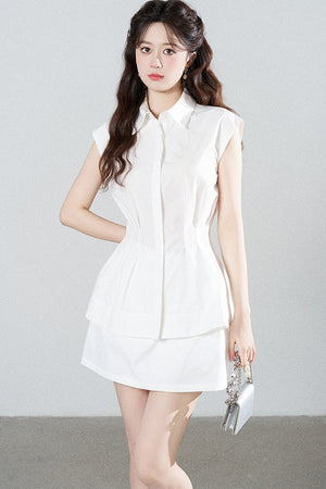 Pleated Shirt and Mini Skirt Set-Up