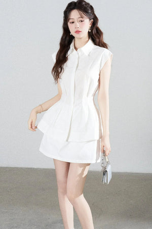 Pleated Shirt and Mini Skirt Set-Up