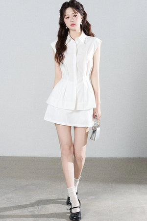 Pleated Shirt and Mini Skirt Set-Up