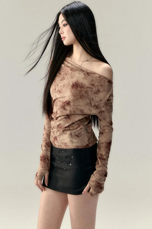 Pleated Slant Shoulder Tops