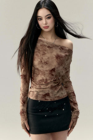 Pleated Slant Shoulder Tops