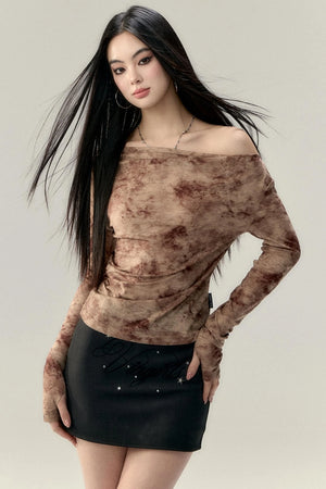 Pleated Slant Shoulder Tops