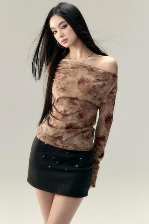 Pleated Slant Shoulder Tops