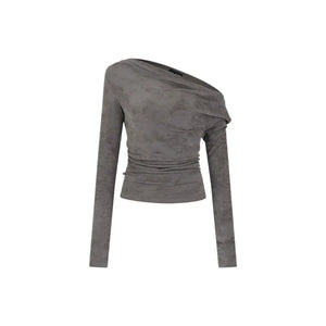 Pleated Slant Shoulder Tops