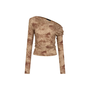 Pleated Slant Shoulder Tops