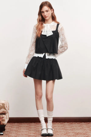 Pleated Sleeveless Black Top