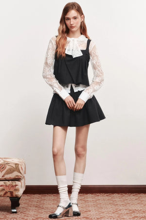 Pleated Sleeveless Black Top