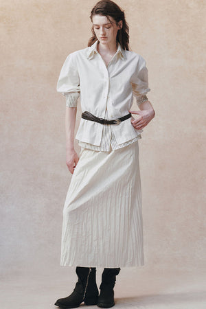 Pleated Stand Collar Shirt and Skirt Set