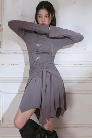 Pleated Turtleneck Dress