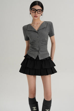 Pleated V-Neck Blouse