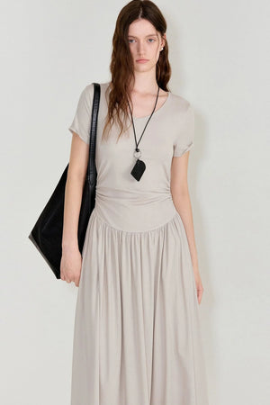 Pleated V-Neck Patchwork Dress