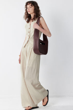 Pleated V-Neck Vest & Wide-Leg Trousers Set-Up