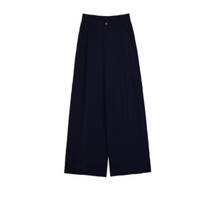 Pleated V-Neck Vest & Wide-Leg Trousers Set-Up
