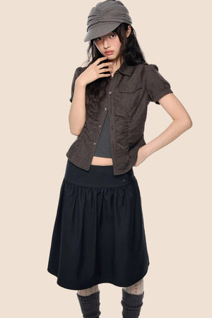 Pleated Waist-Cinching Shirt