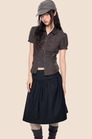 Pleated Waist-Cinching Shirt