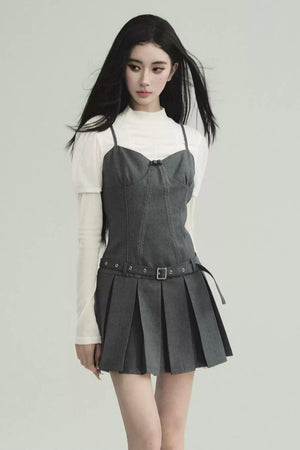 Pleated Waist Suspender Dress & Suit Set-Up