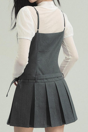 Pleated Waist Suspender Dress & Suit Set-Up