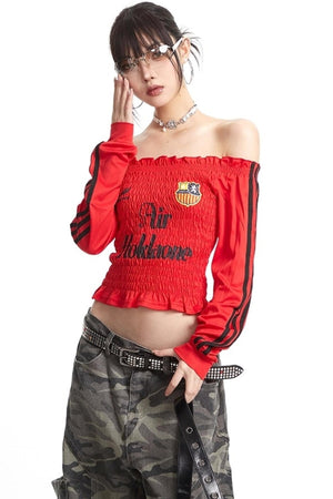 Pleats Elastic Sleeve T-Shirt