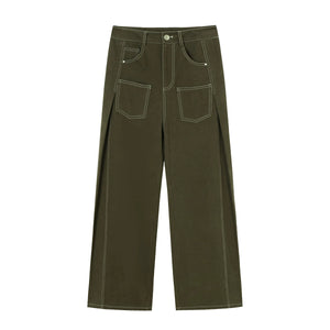 Pocket cotton loose wide-leg pants