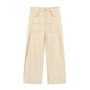 Pocket cotton loose wide-leg pants