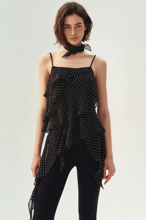 Polka Dot Asymmetric Ruffle Camisole