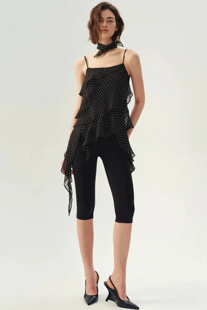 Polka Dot Asymmetric Ruffle Camisole