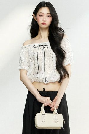 Polka Dot Bow Blouse and Pants Set-Up