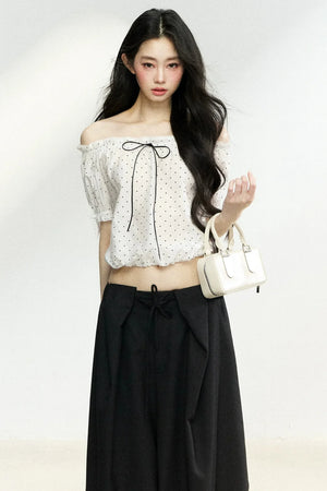 Polka Dot Bow Blouse and Pants Set-Up