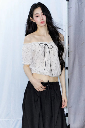 Polka Dot Bow Blouse and Pants Set-Up