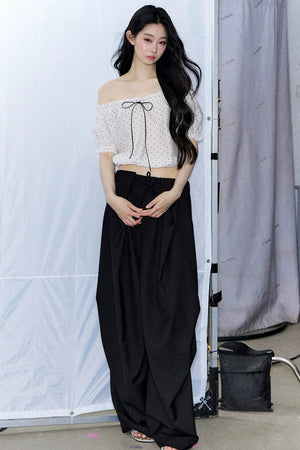 Polka Dot Bow Blouse and Pants Set-Up