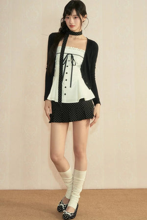 Polka Dot Bow Knit 3-Piece Set-Up