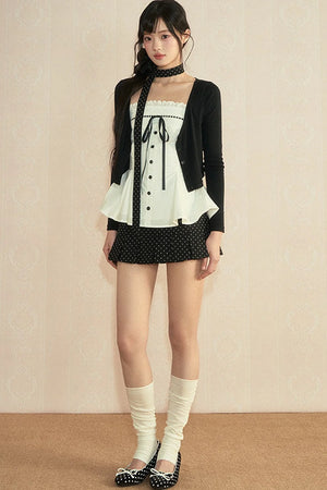 Polka Dot Bow Knit 3-Piece Set-Up
