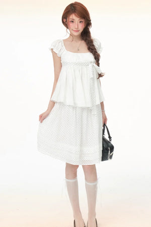 Polka Dot Bow Puff Sleeve Top Set-Up