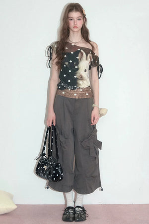 Polka Dot Cat and Rabbit Print Top