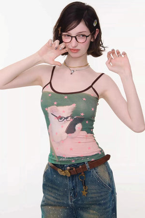 Polka Dot Cat Print Camisole