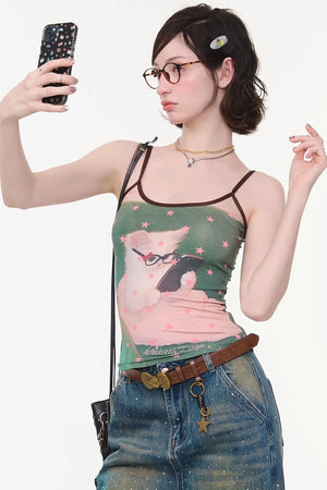 Polka Dot Cat Print Camisole