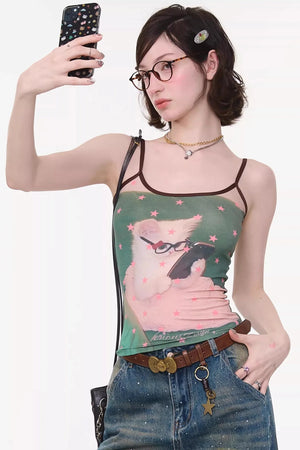 Polka Dot Cat Print Camisole