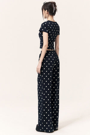 Polka Dot Cat Print Top Bodycon Skirt Pants Set-Up