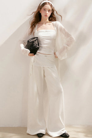 Polka Dot Cotton Tube Top And Wide Leg Pants Set-Up