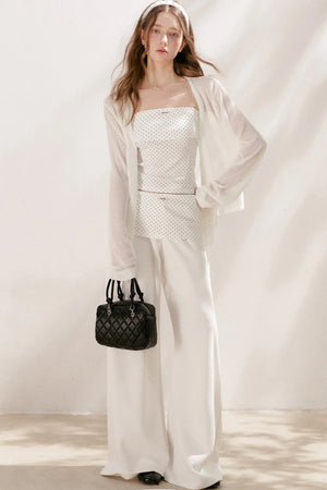 Polka Dot Cotton Tube Top And Wide Leg Pants Set-Up