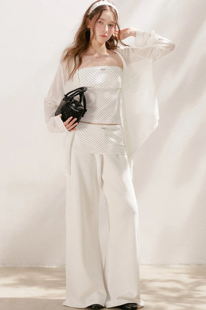 Polka Dot Cotton Tube Top And Wide Leg Pants Set-Up