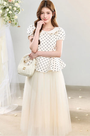 Polka Dot Doll Collar Bow Tulle Dress